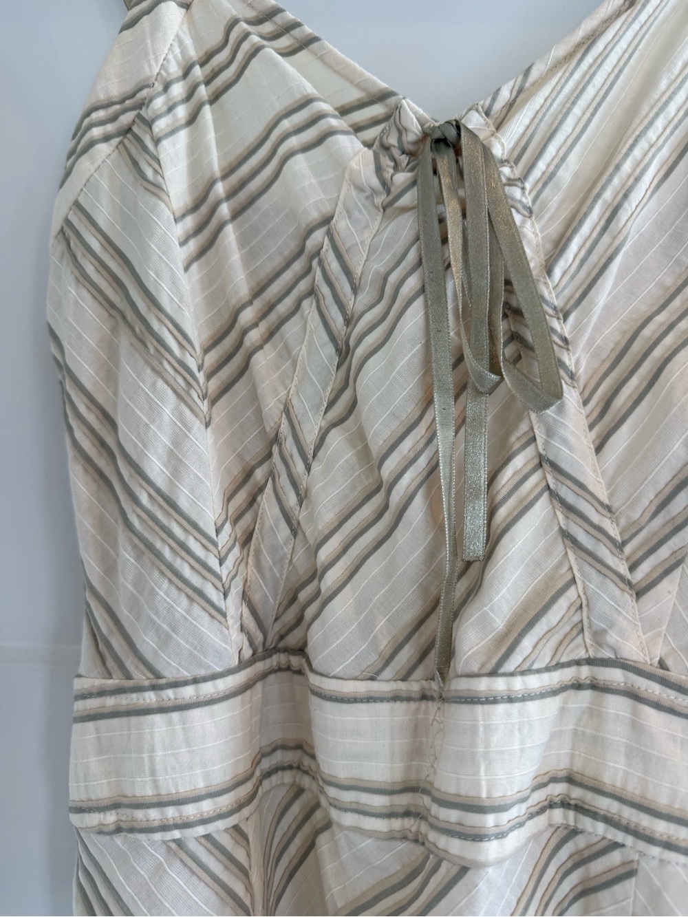 GG/5 Striped Cream Midi Dress with Tie-Front Spaghetti Straps Small - Picture 2 of 10